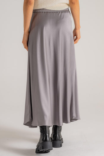 Gonna Svasata In Satin Grigio Donna - 5