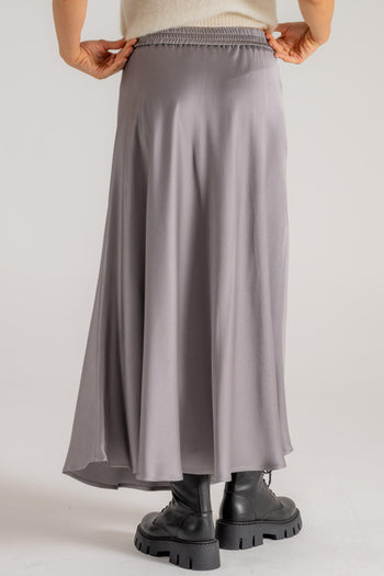 Gonna Svasata In Satin Grigio Donna - 6