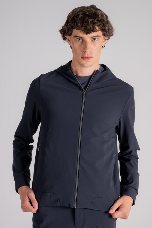 Fleece con Cappuccio e Zip Blu in Poliammide/Elastam - 1