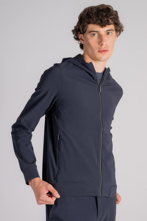 Fleece con Cappuccio e Zip Blu in Poliammide/Elastam - 2