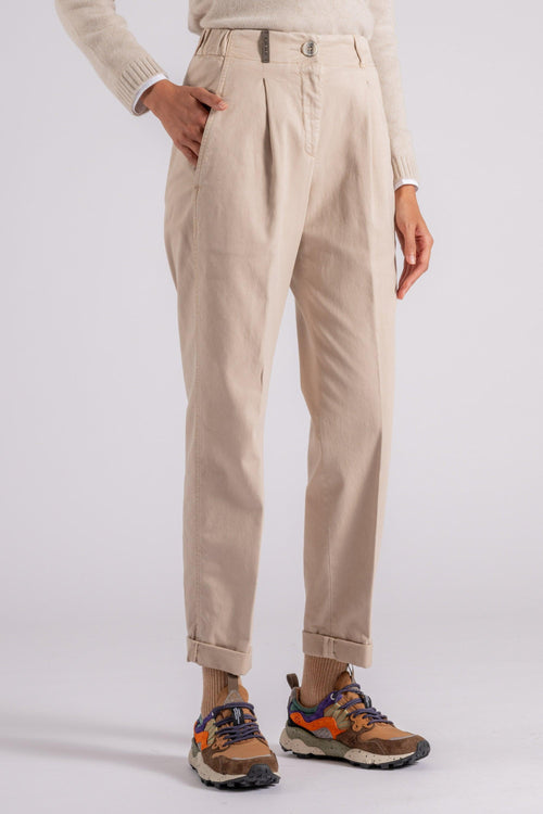 Pantalone Gabardina in Cotone/Tencel/Seta Beige