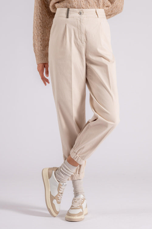 Pantalone Gabardina in Cotone Beige