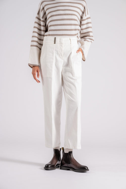 Pantalone Gabardina in Cotone/Tencel Bianco