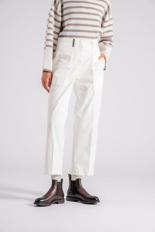 Pantalone Gabardina in Cotone/Tencel Bianco - 2