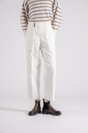 Pantalone Gabardina in Cotone/Tencel Bianco - 3