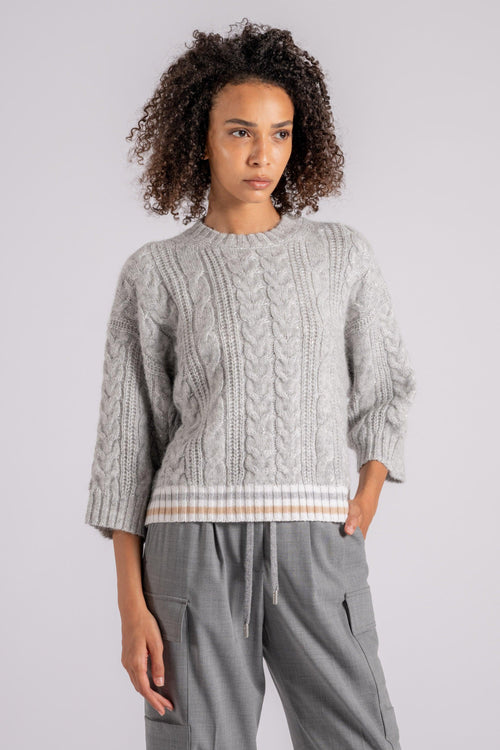 Maglia in Tricot Lana/Seta/Cashmere/Viscosa/Fibra Metallizzata Grigio