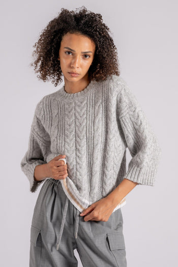 Maglia in Tricot Lana/Seta/Cashmere/Viscosa/Fibra Metallizzata Grigio - 4