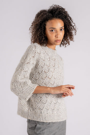 Maglia in Tricot Alpaca/Poliestere/Nylon Grigio - 3