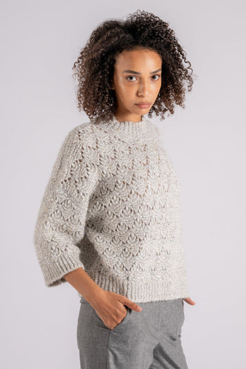 Maglia in Tricot Alpaca/Poliestere/Nylon Grigio - 4