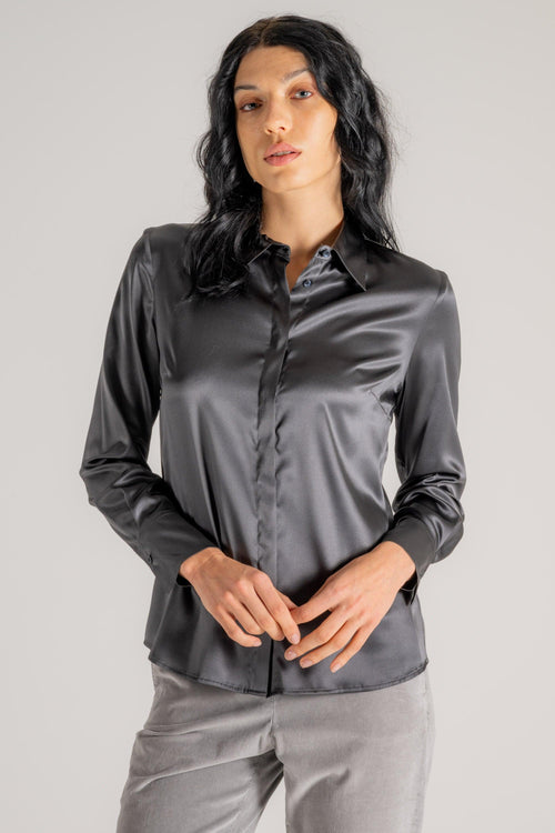 Camicia Raso Di Seta Grigio Donna