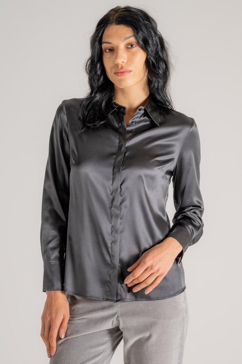 Camicia Raso Di Seta Grigio Donna - 2