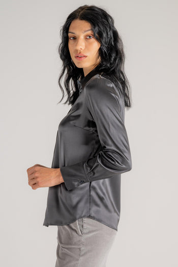 Camicia Raso Di Seta Grigio Donna - 3