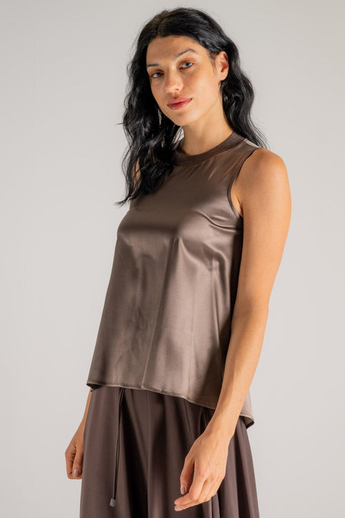 Top Raso Di Seta Marrone Donna