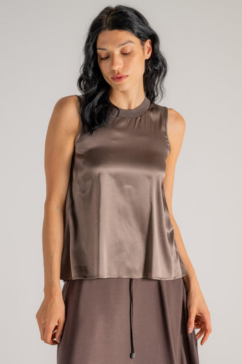 Top Raso Di Seta Marrone Donna - 3