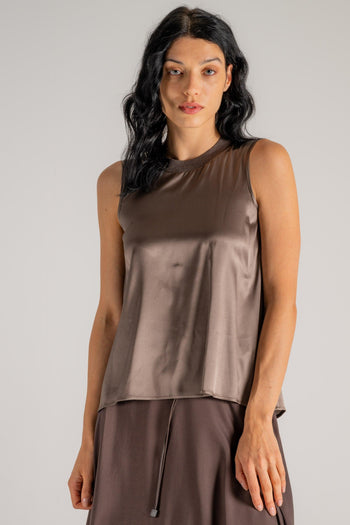 Top Raso Di Seta Marrone Donna - 4