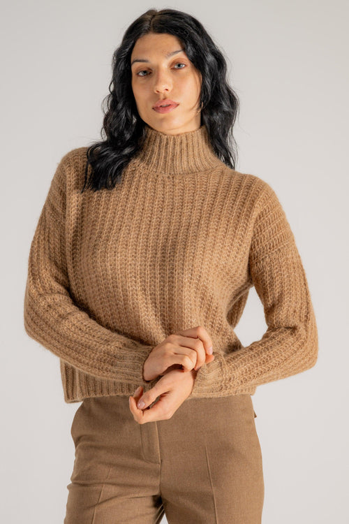 Maglia Collo Alto Beige Donna