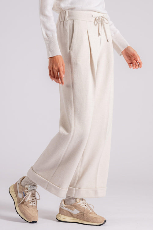 Pantalone Felpa Lurex in Cotone/Lana/Viscosa Bianco