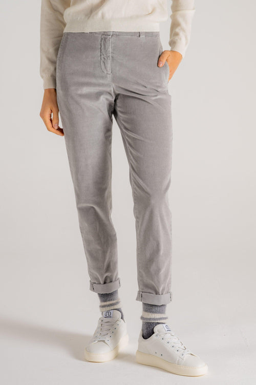 Pantalone Velluto 2000 Righe Grigio Donna - 2