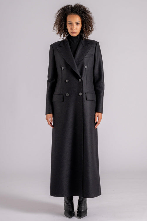 Tailored Coat Long Double Breasted Lana Vergine Nero