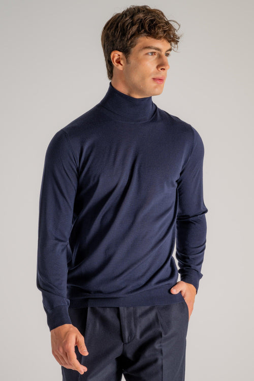 Maglia Dolcevita Royal Merino Blu Uomo - 2