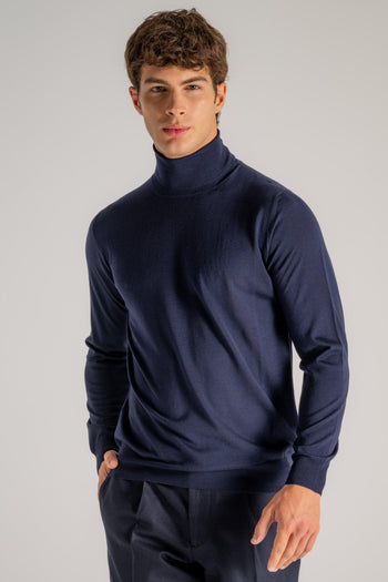 Maglia Dolcevita Royal Merino Blu Uomo - 3