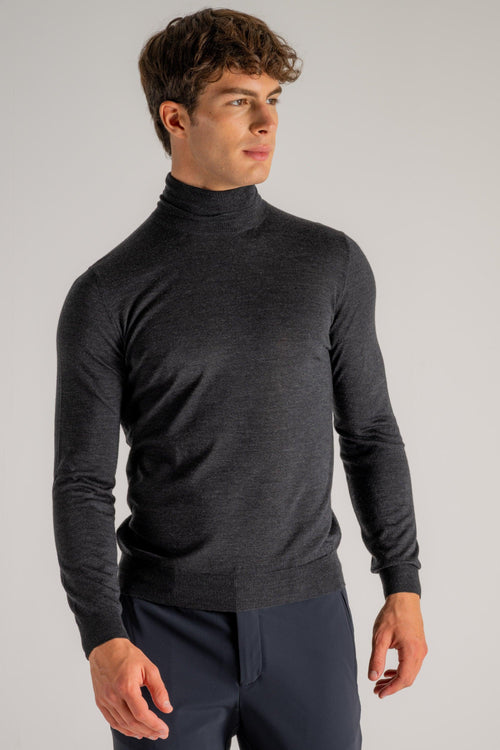 Maglia Dolcevita Royal Merino Grigio Uomo - 2