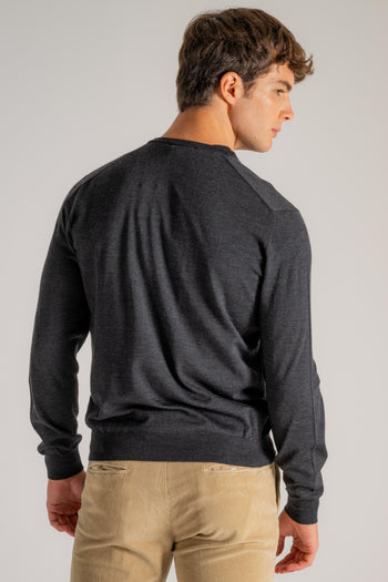 Maglia Collo A V Royal Merino Grigio Uomo - 4