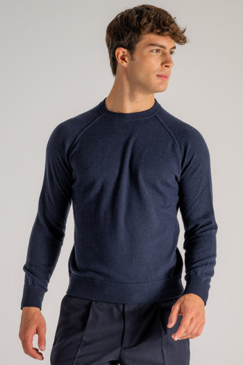 Maglia Girocollo Raglan Lana Cashmere Blu Uomo - 3