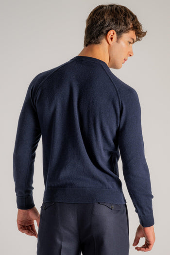 Maglia Girocollo Raglan Lana Cashmere Blu Uomo - 4