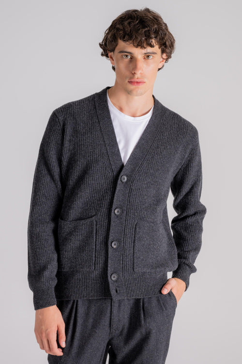 Cardigan Maglia con Bottoni 90% WV 10% WS Grigio