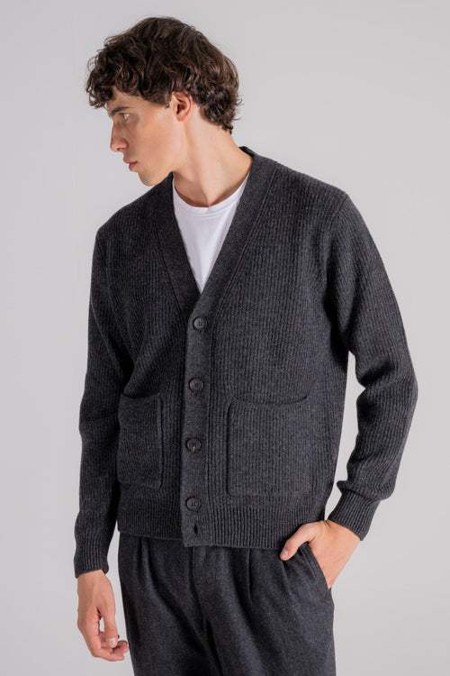 Cardigan Maglia con Bottoni 90% WV 10% WS Grigio - 2