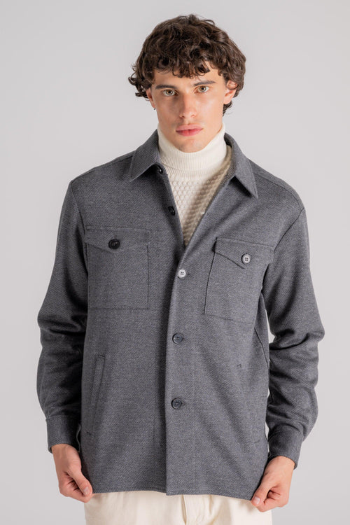 Shirt Jacket Mini Twill Grigio in Cotone/Lana/Poliestere