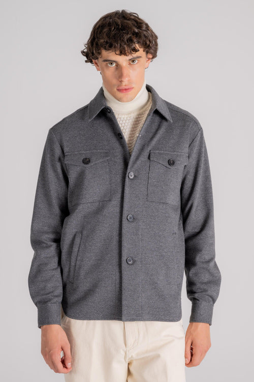 Shirt Jacket Mini Twill Grigio in Cotone/Lana/Poliestere - 2