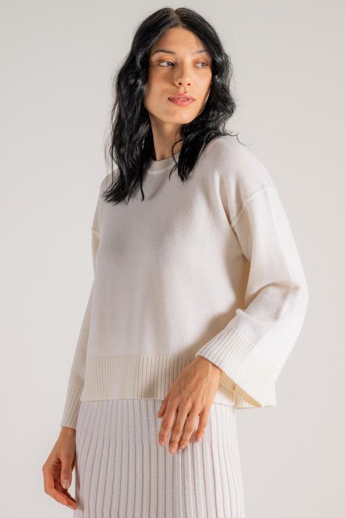 Round Neck Sweater Bianco Donna - 2