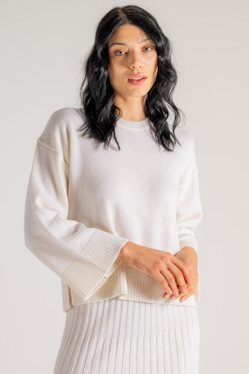 Round Neck Sweater Bianco Donna - 3