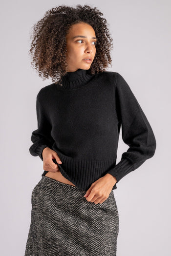 Mock Turtle Neck Sweater 100% Cashmere Nero - 4