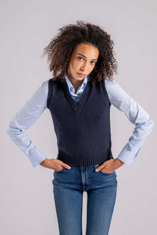 Gilet V-Neck 100% Cashmere Blu