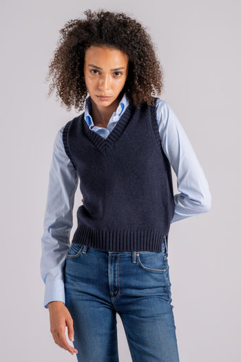 Gilet V-Neck 100% Cashmere Blu - 3