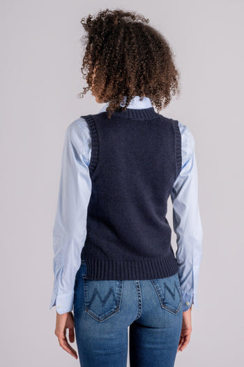 Gilet V-Neck 100% Cashmere Blu - 4