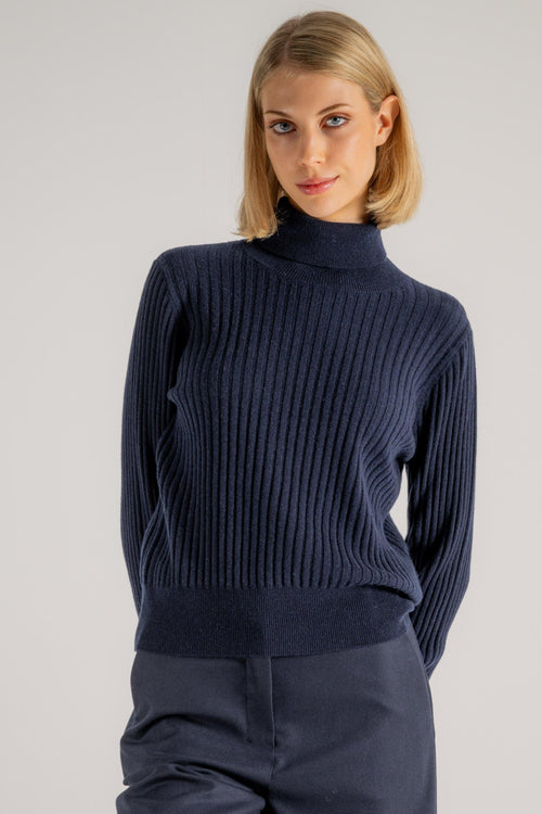 Turtle Neck Sweather Blu Donna