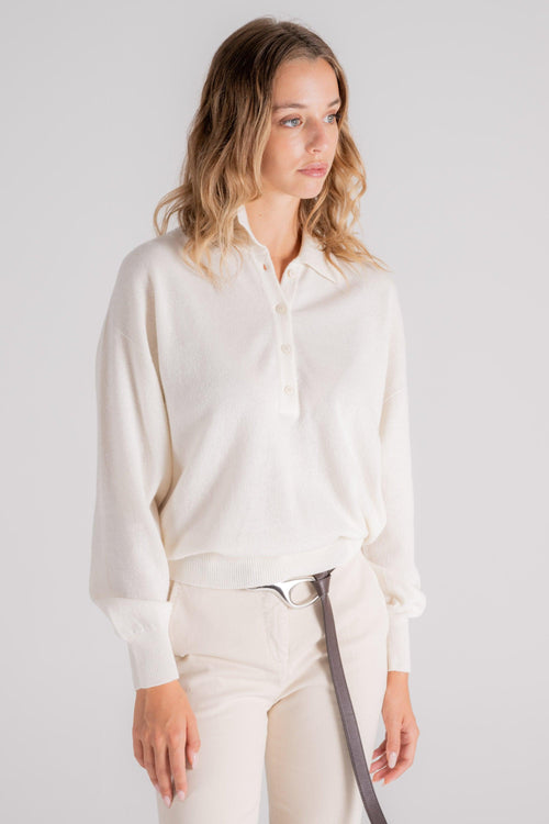 Maglia Polo Lana Vergine/Cashmere Beige - 2