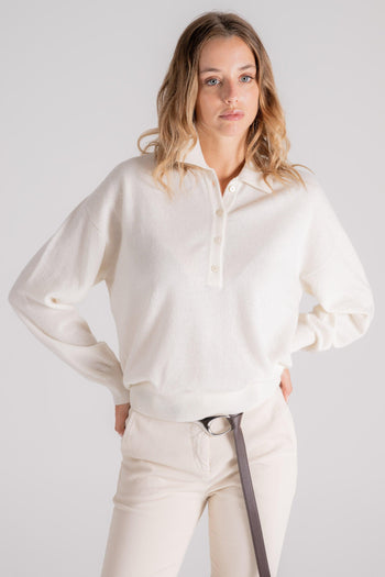 Maglia Polo Lana Vergine/Cashmere Beige - 4