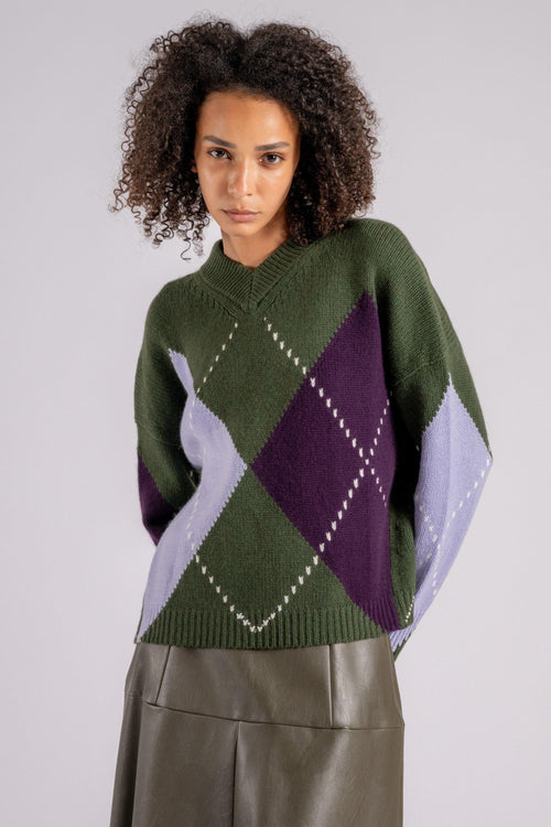 Cardigan Scollo a V Cashmere Verde - 2