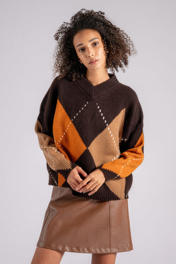 Maglione Scollo a V 100% Cashmere Marrone - 4