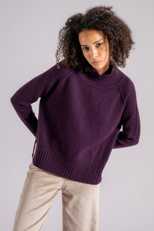 Maglia Collo Alto 100% Cashmere Viola - 2