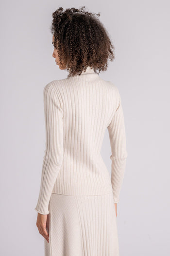 Maglia a Coste Dolcevita in Cashmere/Viscosa/Poliammidica/Lana Bianco - 4