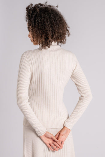 Maglia a Coste Dolcevita in Cashmere/Viscosa/Poliammidica/Lana Bianco - 5