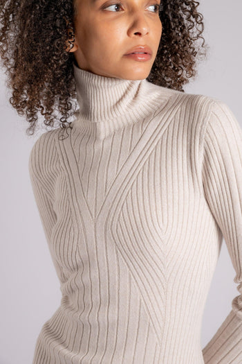 Maglia a Coste Dolcevita in Cashmere/Viscosa/Poliammidica/Lana Bianco - 6