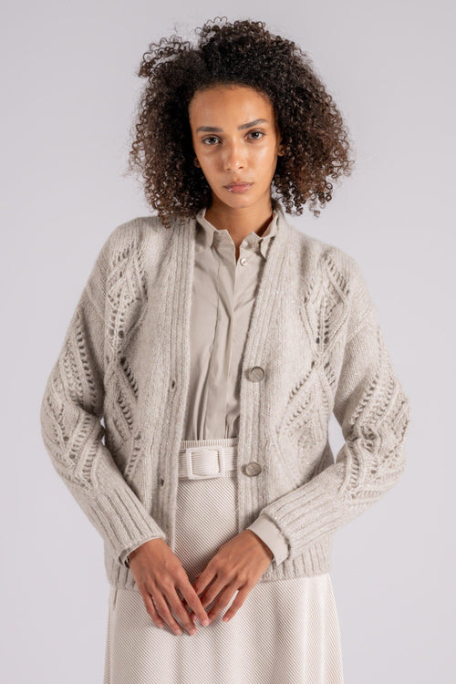 D. Exterior Cardigan Alpaca/Poliestere beige con Cristalli