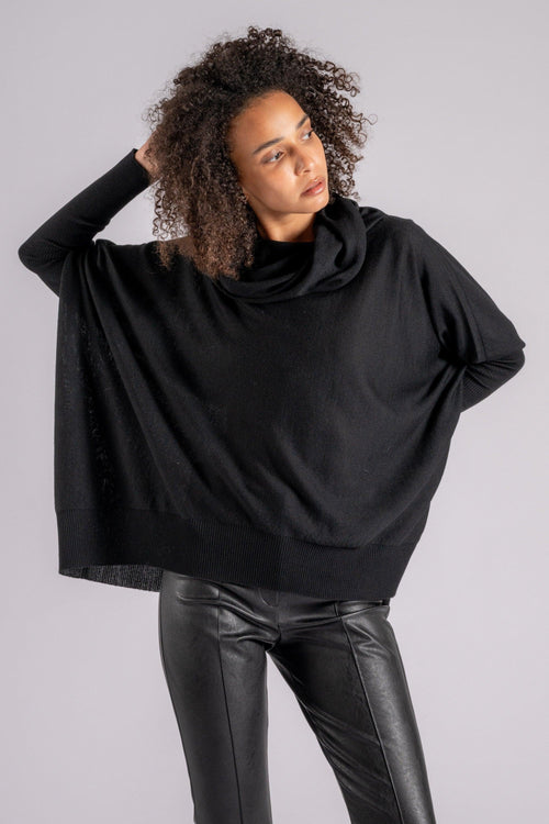 - Maglia Merinos Over Collone Nero in 100% Lana Extrafine